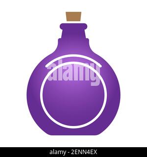 Antique glass bottle with cork stopper flat color icon for apps or websites Stock Vector