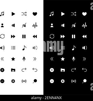 Music glyph icons set for night and day mode Stock Vector