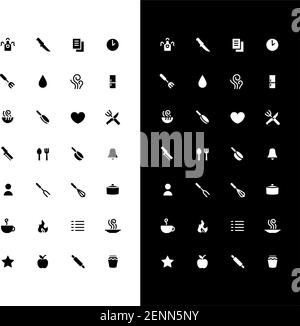 Cooking glyph icons set for night and day mode Stock Vector