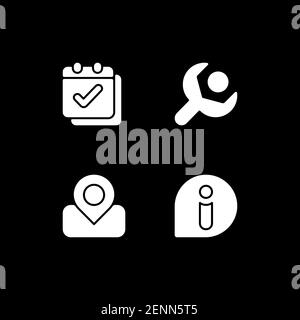 Smartphone interface white glyph icons set for dark mode Stock Vector