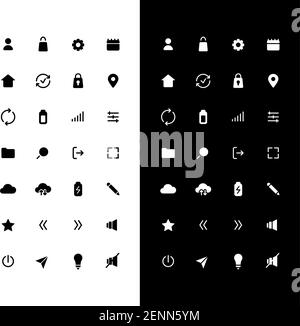 Basic glyph icons set for night and day mode Stock Vector