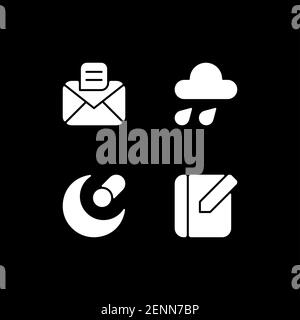 Mobile interface white glyph icons set for dark mode Stock Vector