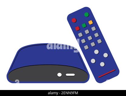 Flat color icon digital media player setup box with remote controller for apps and websites Stock Vector