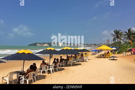 Beach Cafe with Tourists in Brazil Stock Photo