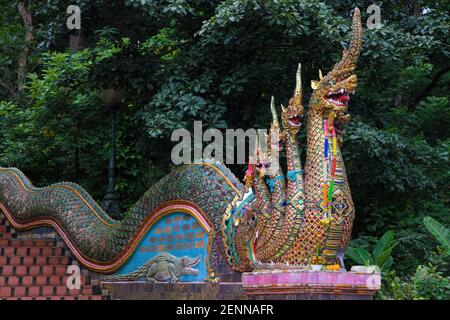 Naga at Stairway to Wat Phra That Doi Suthep in Chiang Mai, Thailand. Stock Photo