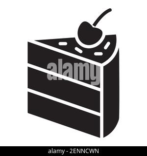 Flat vector icon slice of layer cake with cherry fruits for apps and websites Stock Vector