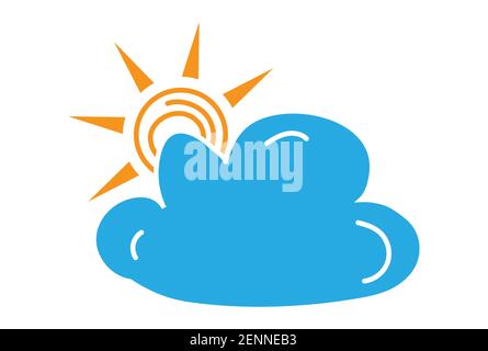 Clouds partly blocking the sun . Flat color icon for apps or website Stock Vector