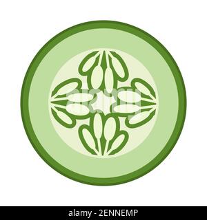 Flat vector color icon cucumber slice or gherkin with seeds for apps and websites Stock Vector