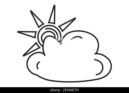 clouds partly blocking the sun - Line art icon for apps or website Stock Vector
