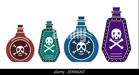 Set of vector icon poison bottle or poisonous chemicals with crossbones for apps or websites Stock Vector