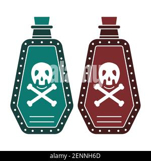 Flat color icon poison bottle or poisonous chemicals with crossbones for apps or websites Stock Vector