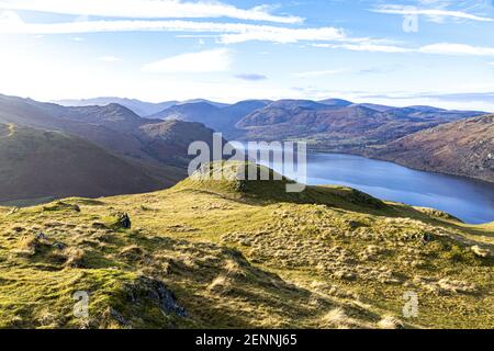 Looking towards the western end of Ullswater in the English Lake District from Hallin Fell, Martindale, Cumbria UK Stock Photo