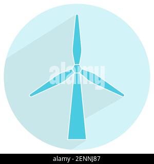 Flat icon a wind turbine on a round background for apps or website Stock Vector