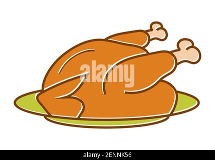 Thanksgiving dinner roast turkey flat colours icon for apps or websites Stock Vector
