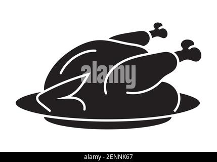 Thanksgiving dinner roast turkey flat vector icon for apps or websites Stock Vector