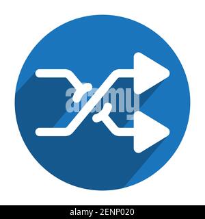 Shuffle playback or random playlist flat icon isolated on round background Stock Vector