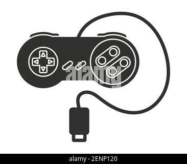 Retro video game controller or classical joystick with usb cable flat icon for apps or website Stock Vector