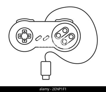 Retro video game controller or classical joystick with usb cable line art icon for apps or website Stock Vector