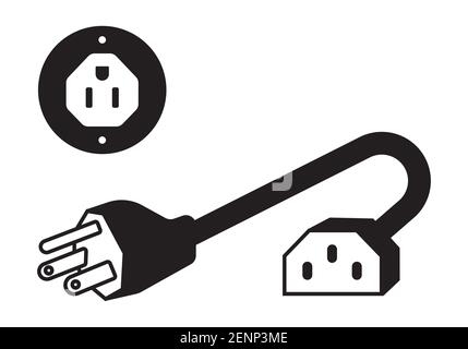 Nema 5-15 power outlet and power plugs flat vector icon for apps or websites Stock Vector