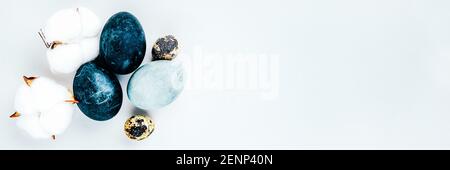 Minimalist black and gray monochromatic trendy Easter flatlay. Natural coloring concept. Eco design. Stock Photo