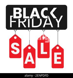 Black Friday Sale poster with red tags for apps or website Stock Vector