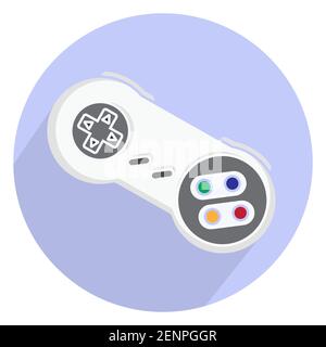 Retro video game controller or classical joystick flat icon isolated on round background Stock Vector