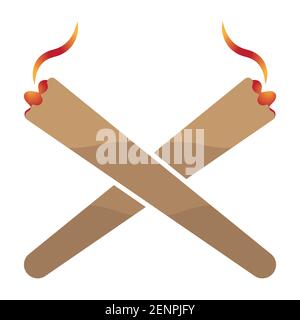 Crossed the marijuana joints or cannabis spliff cigarette flat vector color icon. Stock Vector