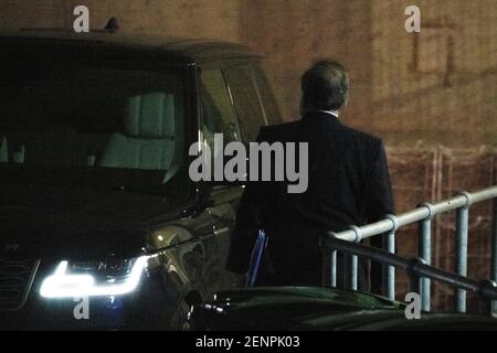 Edinburgh, Scotland, UK. 26th Feb, 2021. Pictured: Alex Salmond Former First Minister of Scotland and Former Scottish National Party (SNP) Leader, seen leaving Holyrood after giving evidence to the Committee of the Scottish Government Handling of Harassment Complaints. Credit: Colin Fisher/Alamy Live News Stock Photo