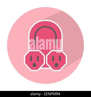 Nema 5-15 power outlet flat icon for apps or websites on a round red background Stock Vector