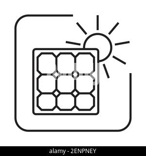 Line art icon a solar panel with sun for apps or website Stock Vector