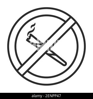 No smoking marijuana or cannabis smoke ban sign line art icon Stock Vector