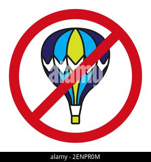 Hot air balloon flight ban sign vector color icon for apps or website Stock Vector