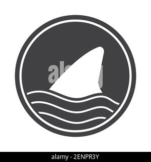 Shark attack warning sign with shark dorsal fin flat vector icon for apps and websites Stock Vector