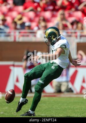 The Field Before The Game. 14th Sep, 2019. A Colorado State Rams helmet  rest of the field before the game. Arkansas defeated Colorado State 55-34  in Fayetteville, AR, Richey Miller/CSM/Alamy Live News