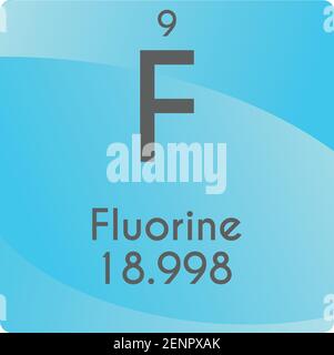 F Fluorine Halogen Chemical Element vector illustration diagram, with atomic number and mass. Simple gradient flat design For education, lab, science Stock Vector