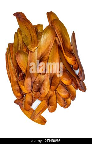 A group of Sapindales called wooden flower and seeds on white background, Meliaceae the mahogany family that is a flowering plant family of mostly tre Stock Photo