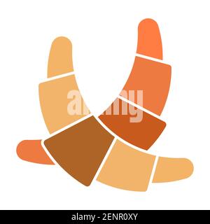 Crossed croissant bread flat color icon for apps and website Stock Vector