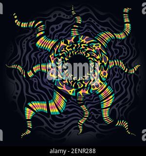 Psychedelic bright surreal doodle background. Colorful abstract decorative frame. Vector hand drawn vintage texture. Stock Vector