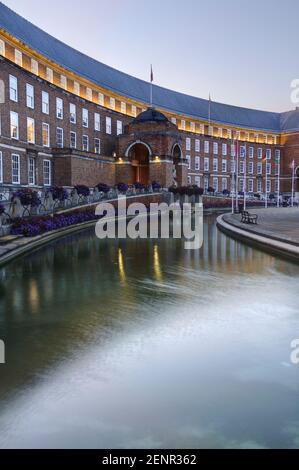 Bristol City Council House lit up at dusk. Bristol, UK. Stock Photo