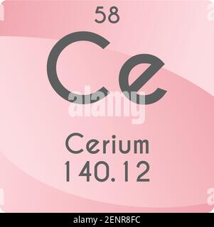 Ce Cerium Lanthanide Chemical Element vector illustration diagram, with atomic number and mass. Simple gradient flat design For education, lab, Stock Vector