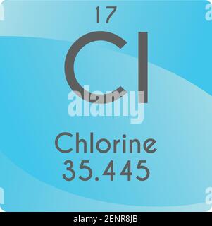 Cl Chlorine Halogen Chemical Element vector illustration diagram, with atomic number and mass. Simple gradient flat design For education, lab, science Stock Vector