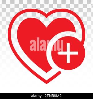Vector icon a red heart shape with plus sign or favourite symbols for apps websites Stock Vector