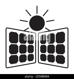 Flat icon a two solar panel with sun for apps or website Stock Vector