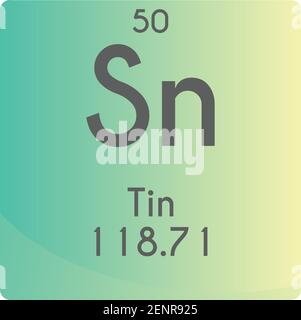 Sn Tin Post transition metal Chemical Element vector illustration diagram, with atomic number and mass. Simple gradient flat design For education, lab Stock Vector