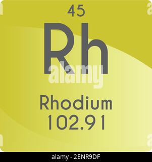 Rh Rhodium Transition metal Chemical Element vector illustration diagram, with atomic number and mass. Simple gradient flat design For education, lab, Stock Vector