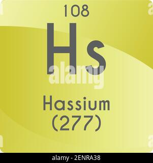Hs Hassium Transition metal Chemical Element vector illustration diagram, with atomic number and mass. Simple gradient flat design For education, lab, Stock Vector