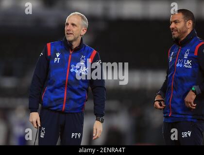 Nottingham Forest assistant manager Paul Trollope (left) and first team coach Steven Reid during the Sky Bet Championship match at Pride Park Stadium, Derby. Picture date: Friday February 26, 2021. Stock Photo