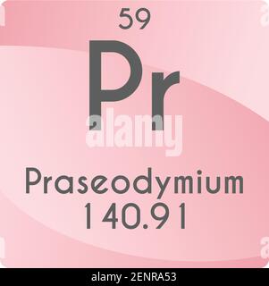 Pr Praseodymium Lanthanide Chemical Element vector illustration diagram, with atomic number and mass. Simple gradient flat design For education, lab, Stock Vector