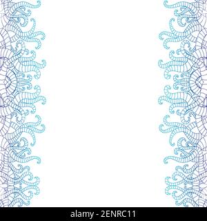 Vertical decorative doodle seamless pattern, in white background. Blue and dark blue gradient colors.Vintage abstract surreal endless waves. Vector ha Stock Vector