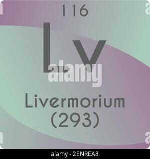 Lv Livermorium  Chemical Element vector illustration diagram, with atomic number and mass. Simple gradient flat design For education, lab, science Stock Vector